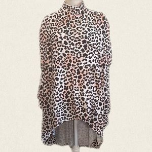 STYLEWE Cheetah Print Turtleneck Poncho Cape Blouse Top Women Size Medium and XL